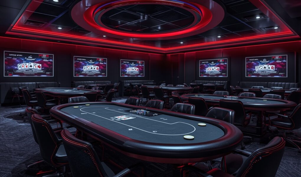 salle de poker vide du Playground Poker Club à Kahnawake